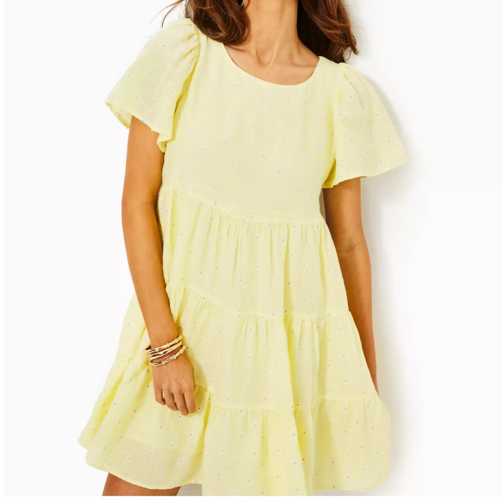 Lilly Pulitzer Pale Yellow Tiered Eyelet Dress